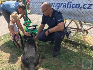 policjant prezentuje psa służbowego