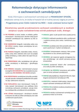 Rekomendacje dotyczące informowania o zachowaniach samobójczych