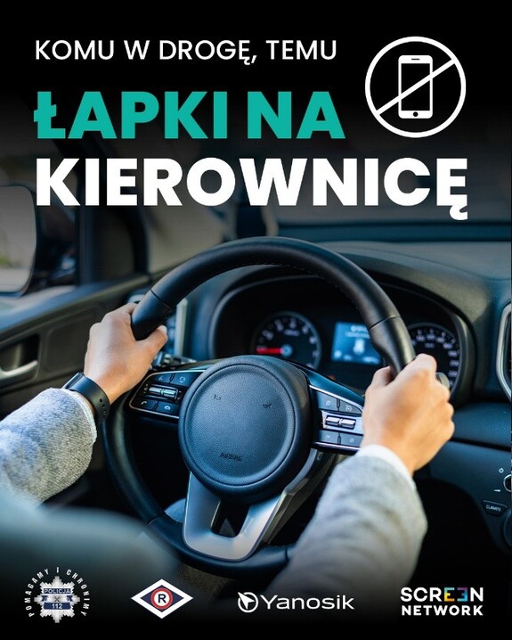 zdjęcie: plakat informujący o akcji „Łapki na kierownicę”